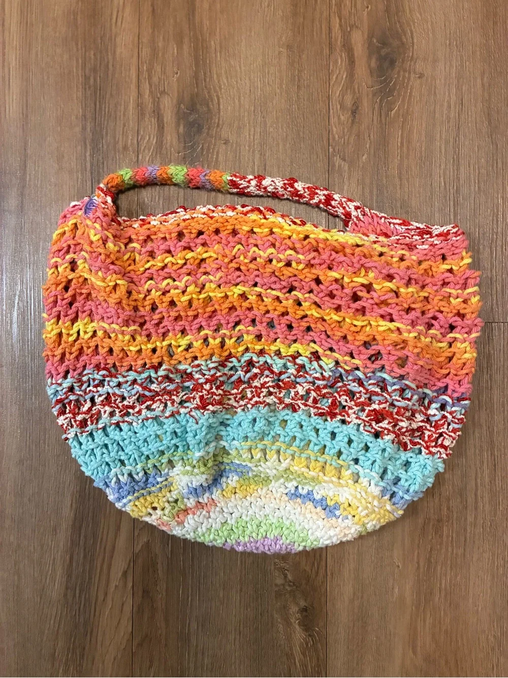 Grannycore Rainbow Knit Slouchy Hobo Purse | Y2K Boho Festival Tote